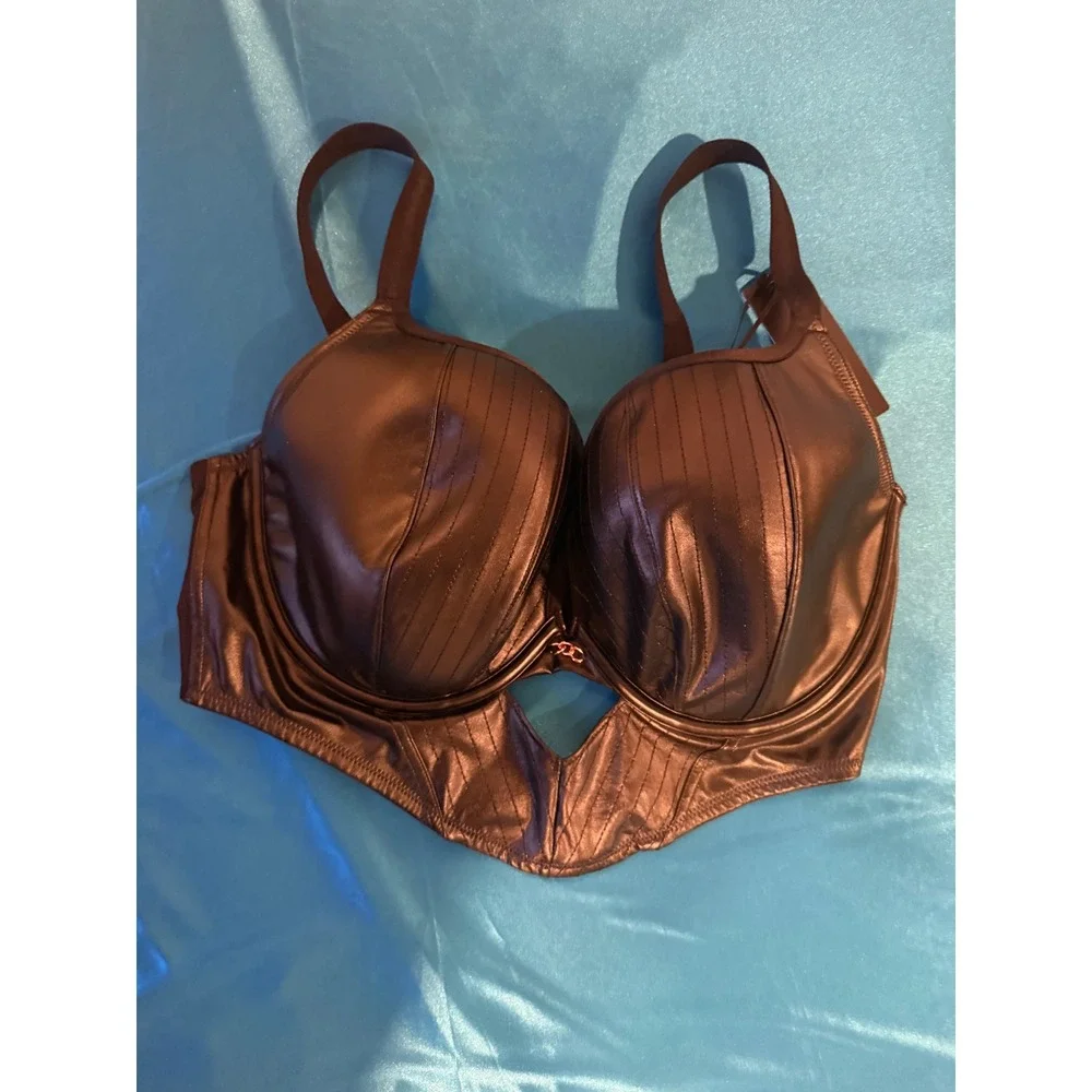 NWT Scantilly Hell For Pleather SuperPlunge Longline Bra Black US 36J